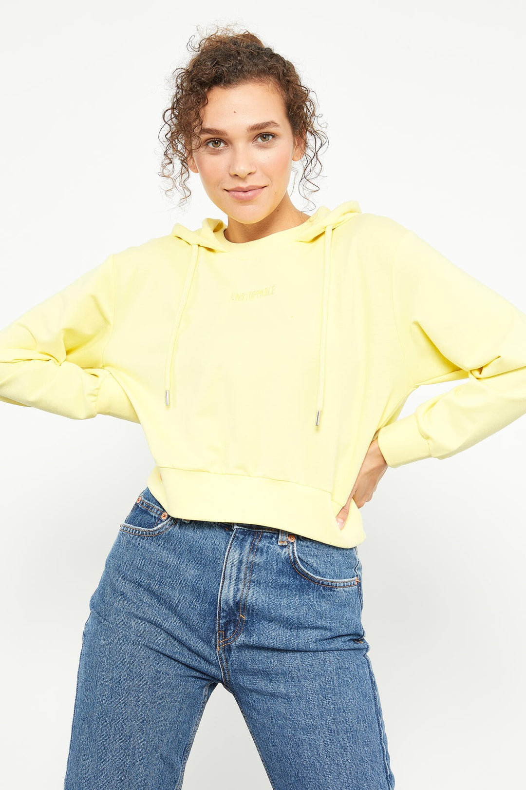TMY Lemon Yellow Embroidered Hooded Women's Oversized Sweatshirt - 97169 - Lleida