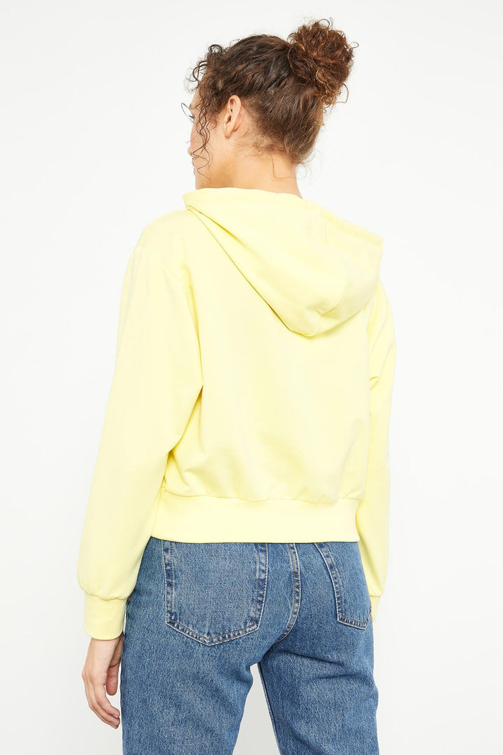 TMY Lemon Yellow Embroidered Hooded Women's Oversized Sweatshirt - 97169 - Lleida