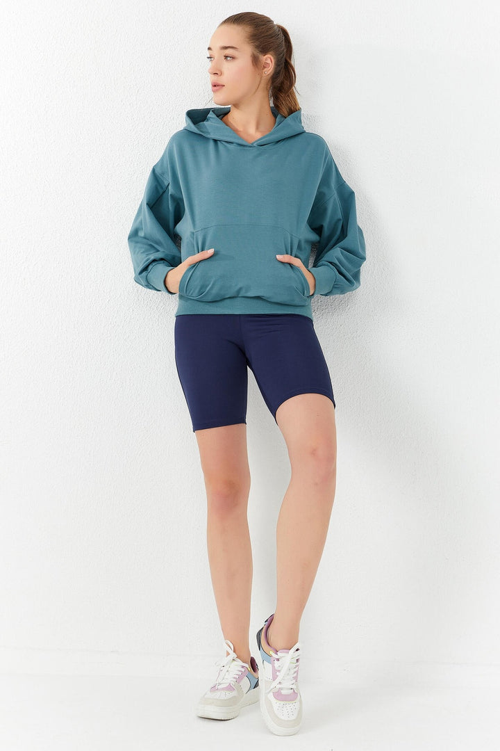 TMY Mint Green Balloon Sleeve Hooded Women's Oversized Sweatshirt - 97156 - Collegno