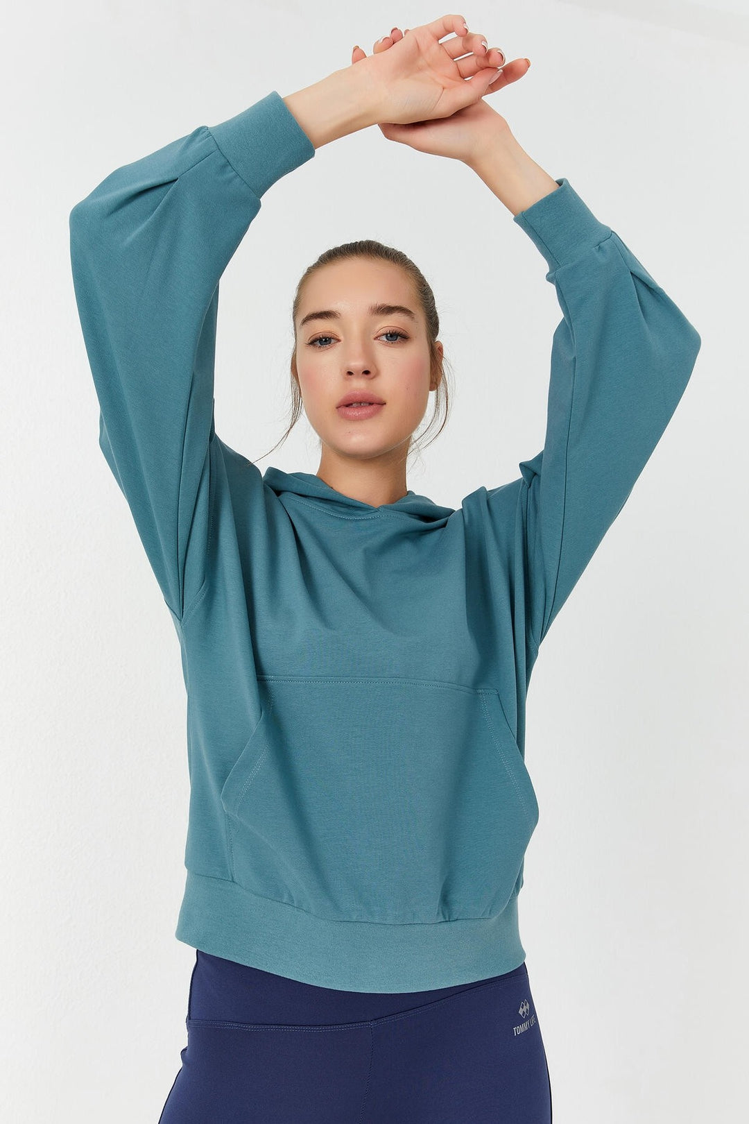 TMY Mint Green Balloon Sleeve Hooded Women's Oversized Sweatshirt - 97156 - Collegno