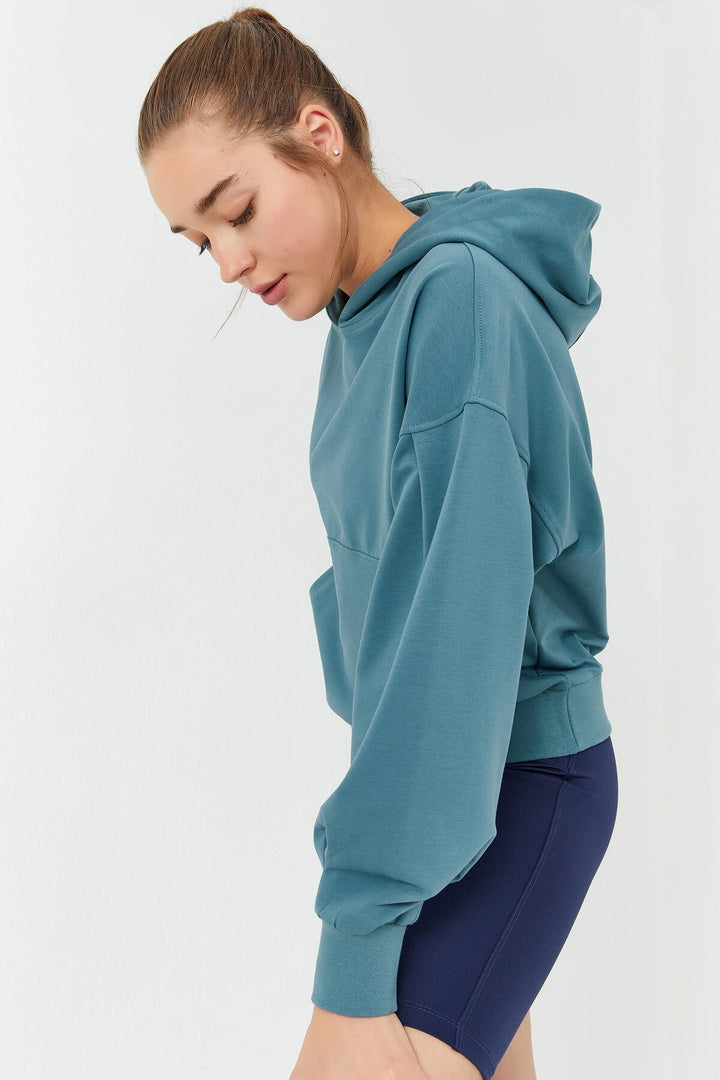 TMY Mint Green Balloon Sleeve Hooded Women's Oversized Sweatshirt - 97156 - Collegno