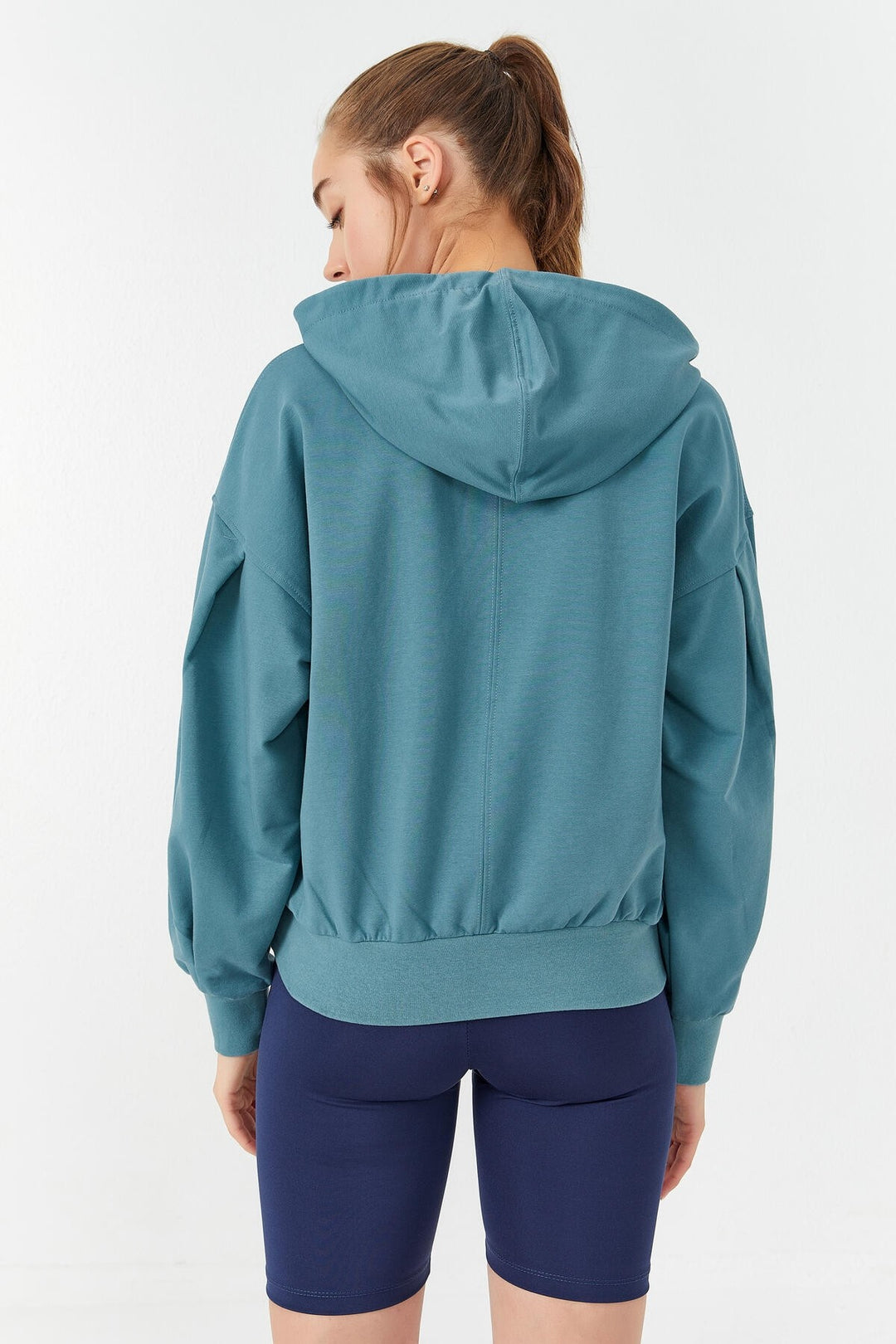 TMY Mint Green Balloon Sleeve Hooded Women's Oversized Sweatshirt - 97156 - Collegno