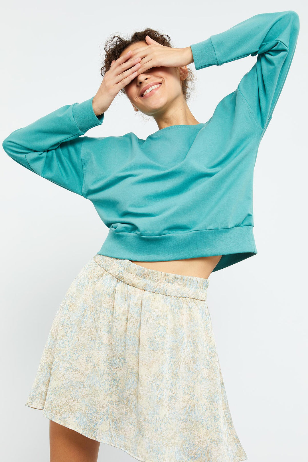 TMY Mint Green Basic Comfort Fit O Neck Women's Sweatshirt - 97114 - Largo