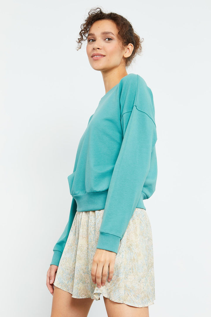 TMY Mint Green Basic Comfort Fit O Neck Women's Sweatshirt - 97114 - Largo