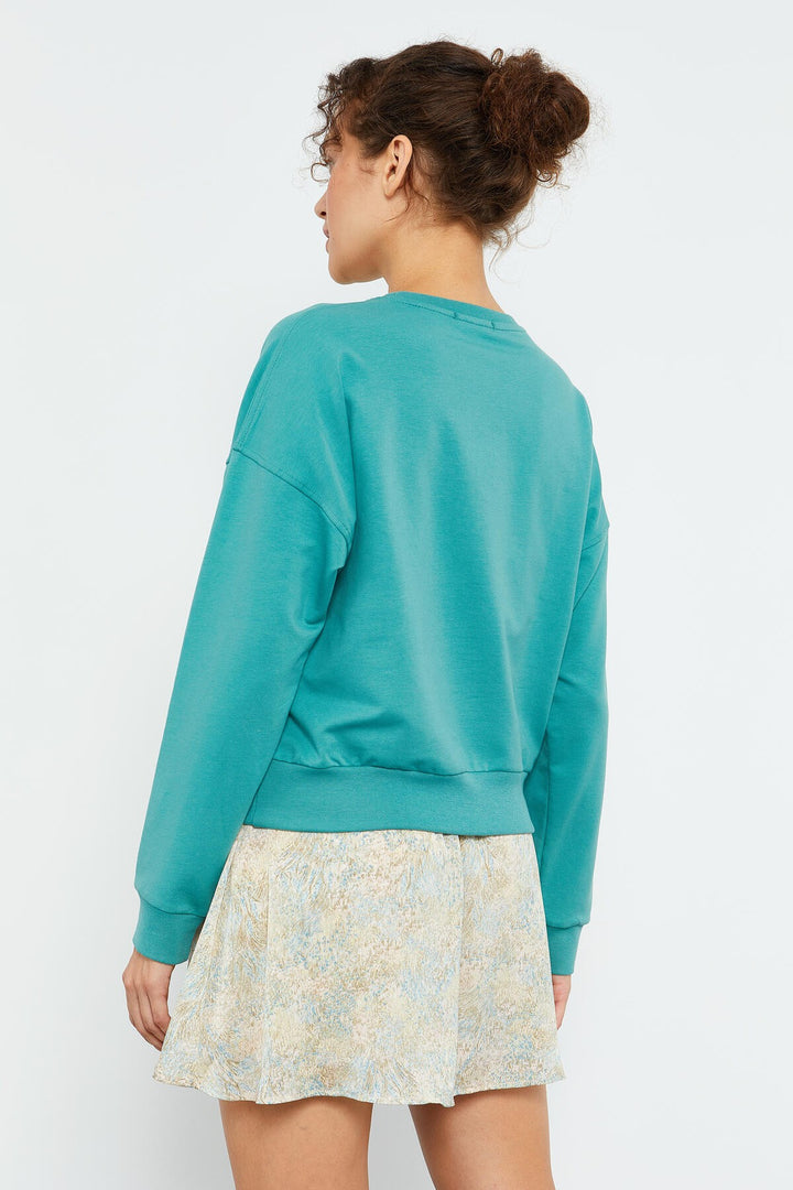 TMY Mint Green Basic Comfort Fit O Neck Women's Sweatshirt - 97114 - Largo