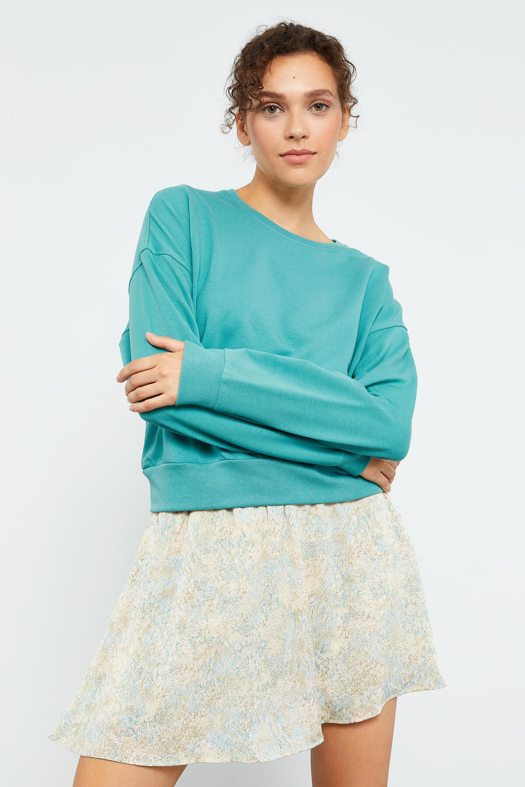 TMY Mint Green Basic Comfort Fit O Neck Women's Sweatshirt - 97114 - Largo