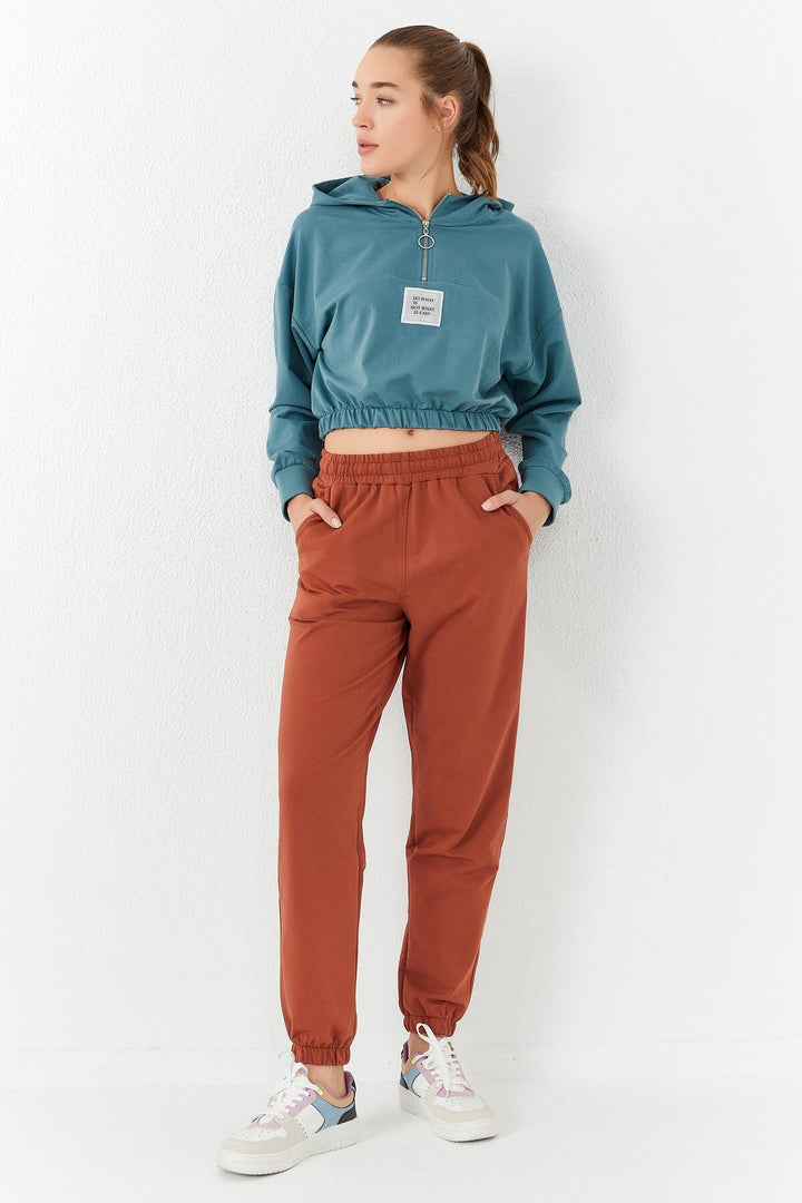 TMY Mint Green Cinched Waist Hooded Half Zip Comfort Fit Women's Crop Top Sweatshirt - 97155 - Salisbury