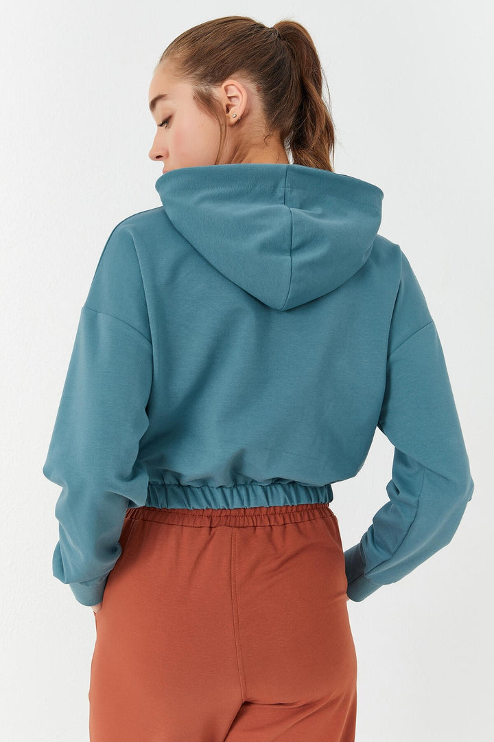 TMY Mint Green Cinched Waist Hooded Half Zip Comfort Fit Women's Crop Top Sweatshirt - 97155 - Salisbury