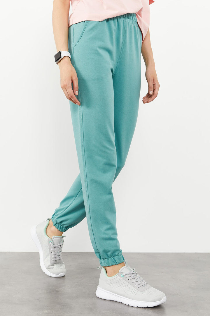 TMY Mint Green High Waist Comfort Fit Elastic Cuff Women's Sweatpants with Pockets - 94583 - Sint-Truiden