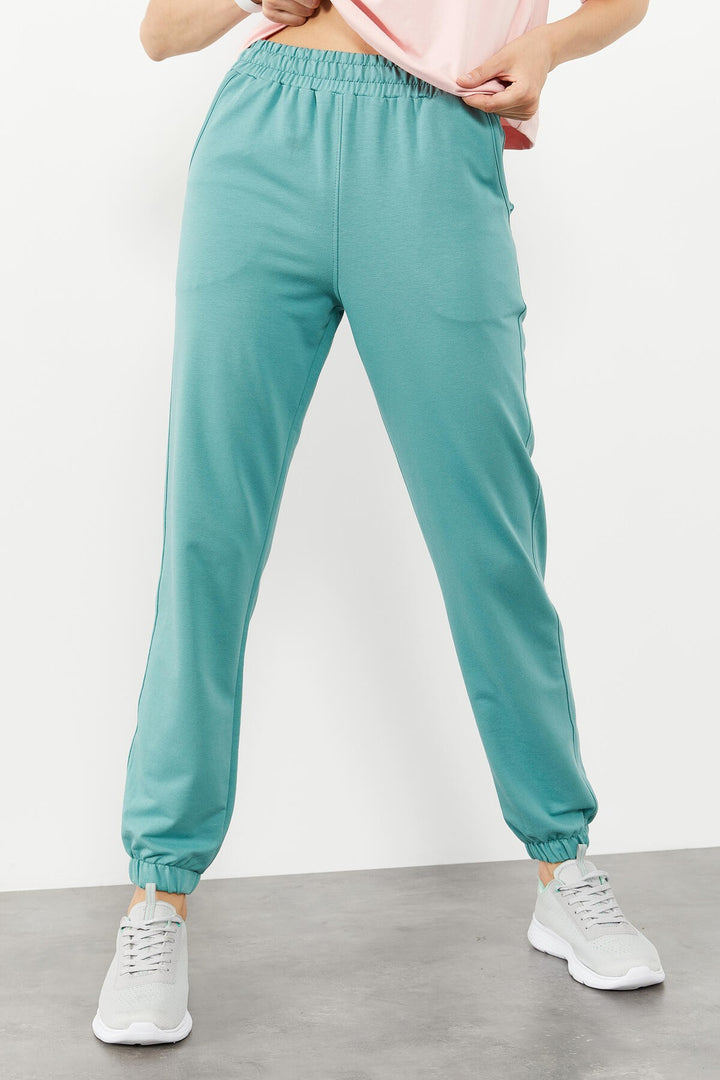 TMY Mint Green High Waist Comfort Fit Elastic Cuff Women's Sweatpants with Pockets - 94583 - Sint-Truiden