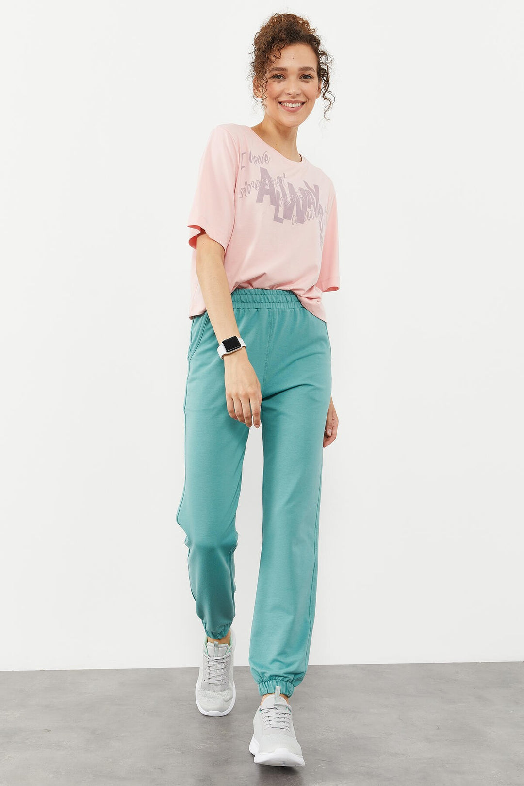 TMY Mint Green High Waist Comfort Fit Elastic Cuff Women's Sweatpants with Pockets - 94583 - Sint-Truiden