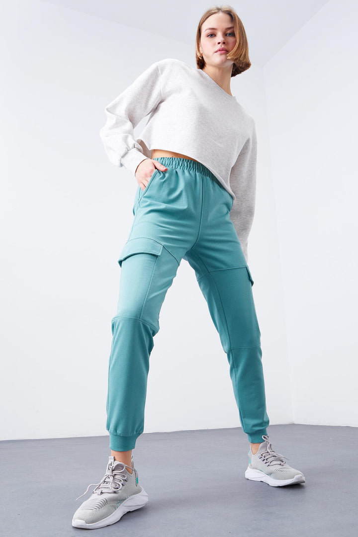 TMY Mint Green Cargo Pocket Comfortable Fit Cuffed Women's Sweatpants - 94581 - Llanelli
