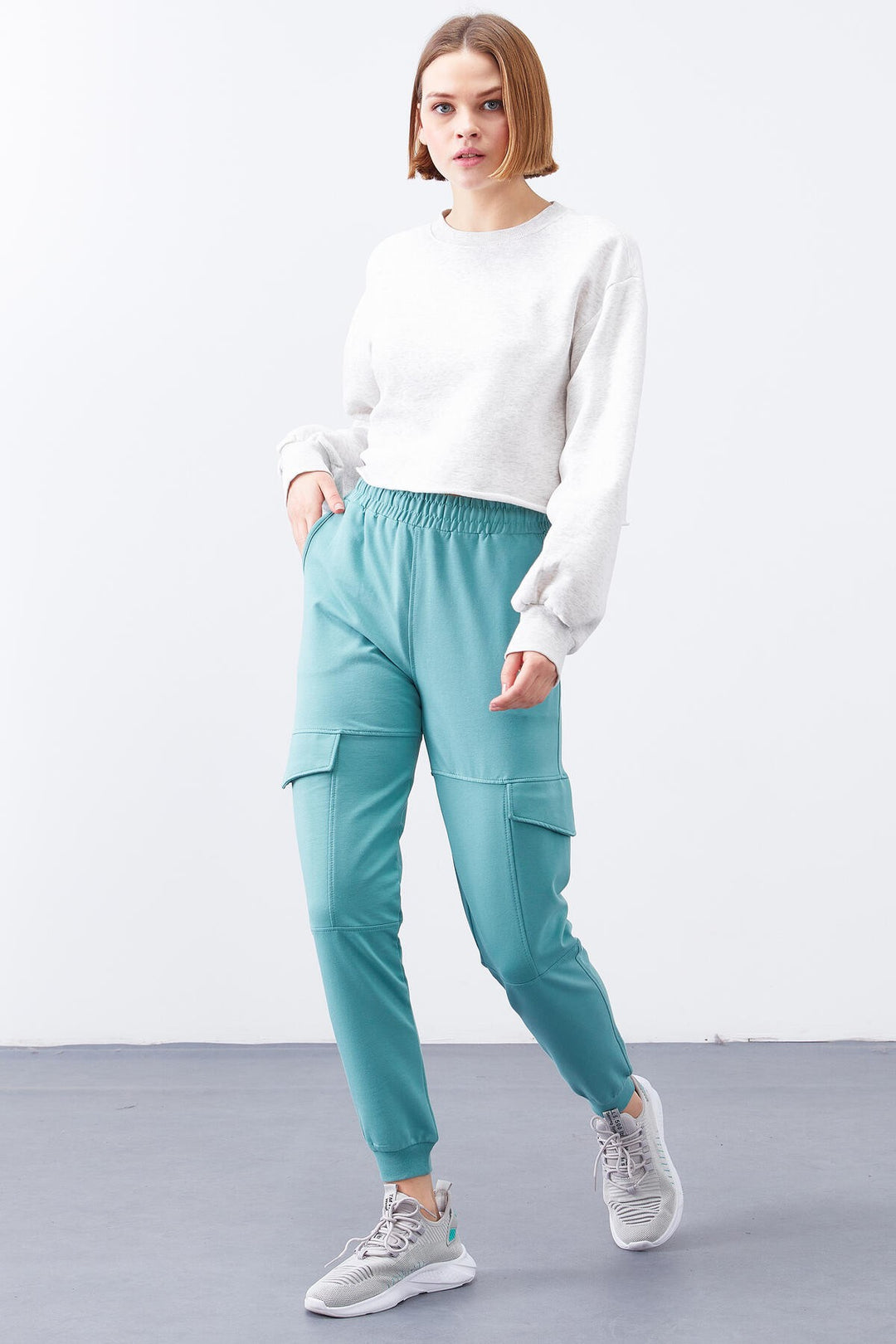 TMY Mint Green Cargo Pocket Comfortable Fit Cuffed Women's Sweatpants - 94581 - Llanelli