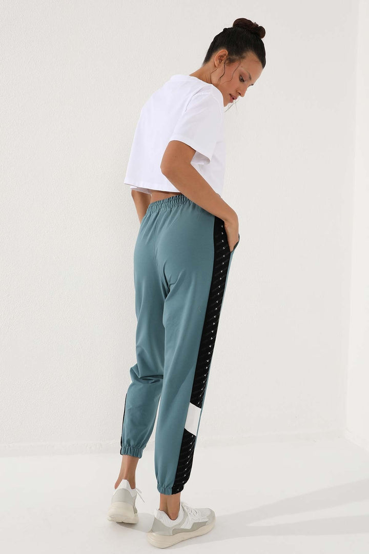 TMY Mint Green Polka Dot Detailed Jogger Comfortable Fit Elastic Cuff Women's Sweatpants - 94579 - Tepotzotlán