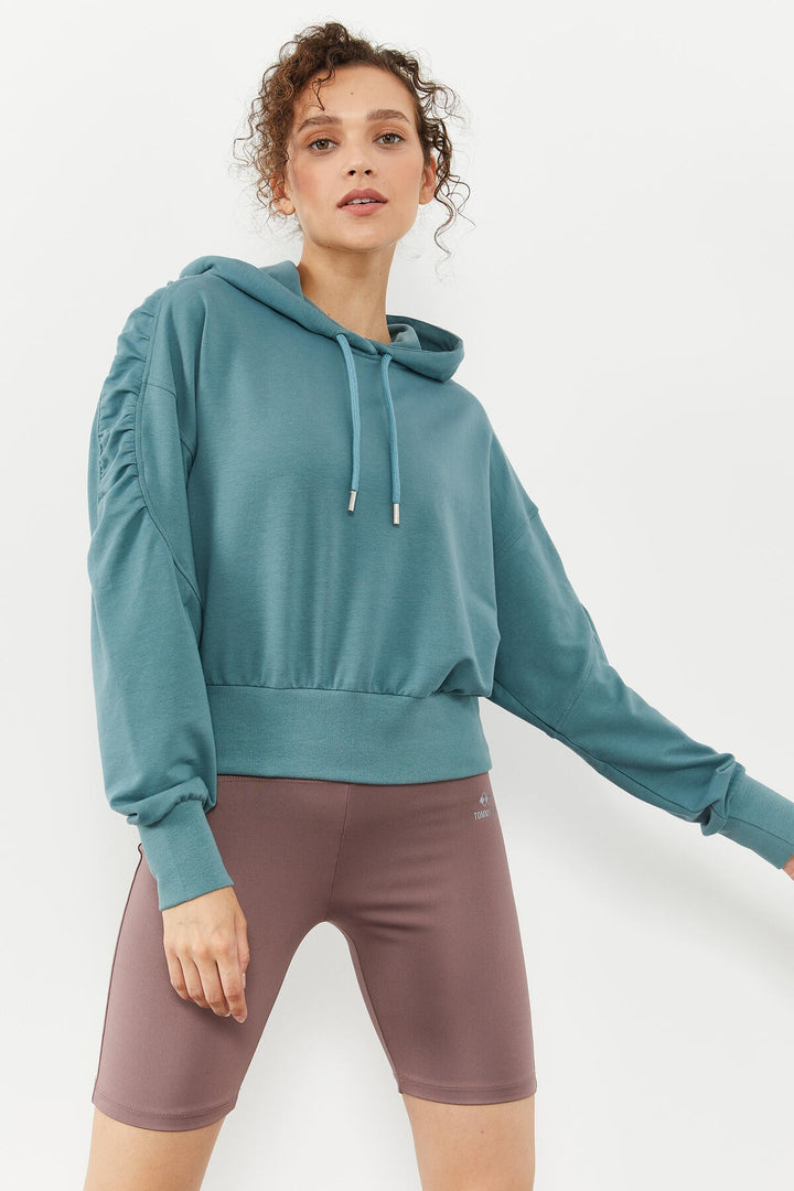 TMY Mint Green Shoulder Ruffle Detailed Balloon Sleeve Comfort Fit Women's Sweatshirt - 97166 - Thousand Oaks