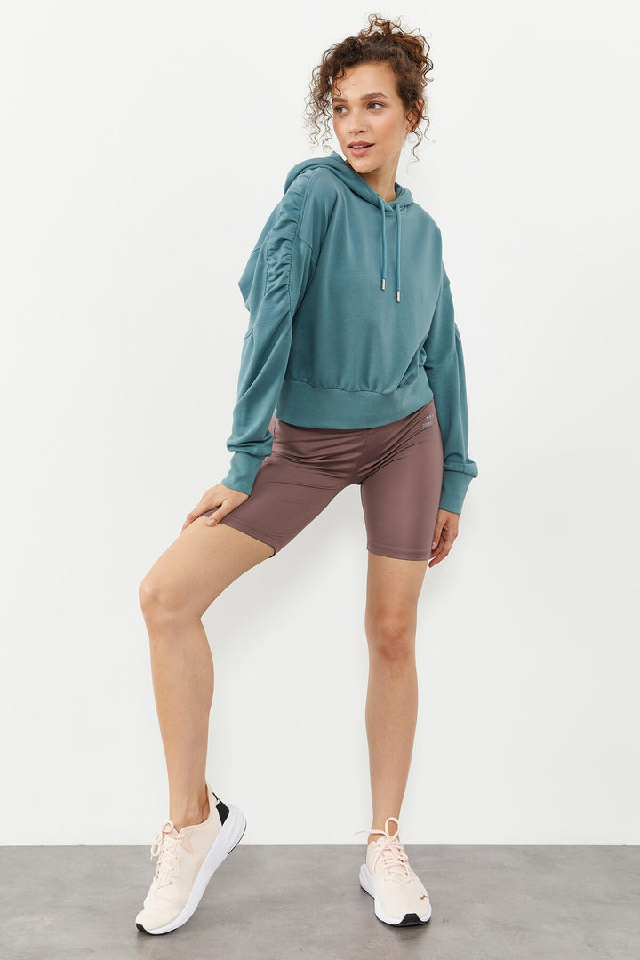 TMY Mint Green Shoulder Ruffle Detailed Balloon Sleeve Comfort Fit Women's Sweatshirt - 97166 - Thousand Oaks