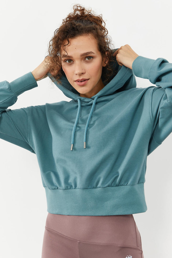 TMY Mint Green Shoulder Ruffle Detailed Balloon Sleeve Comfort Fit Women's Sweatshirt - 97166 - Thousand Oaks