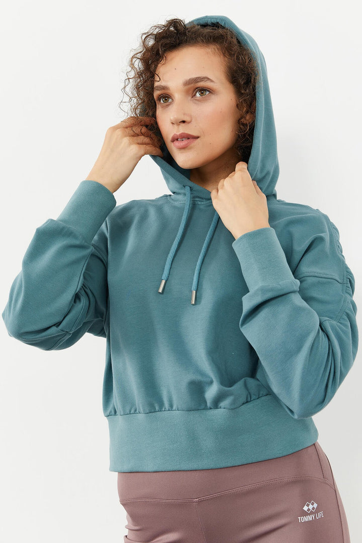 TMY Mint Green Shoulder Ruffle Detailed Balloon Sleeve Comfort Fit Women's Sweatshirt - 97166 - Thousand Oaks