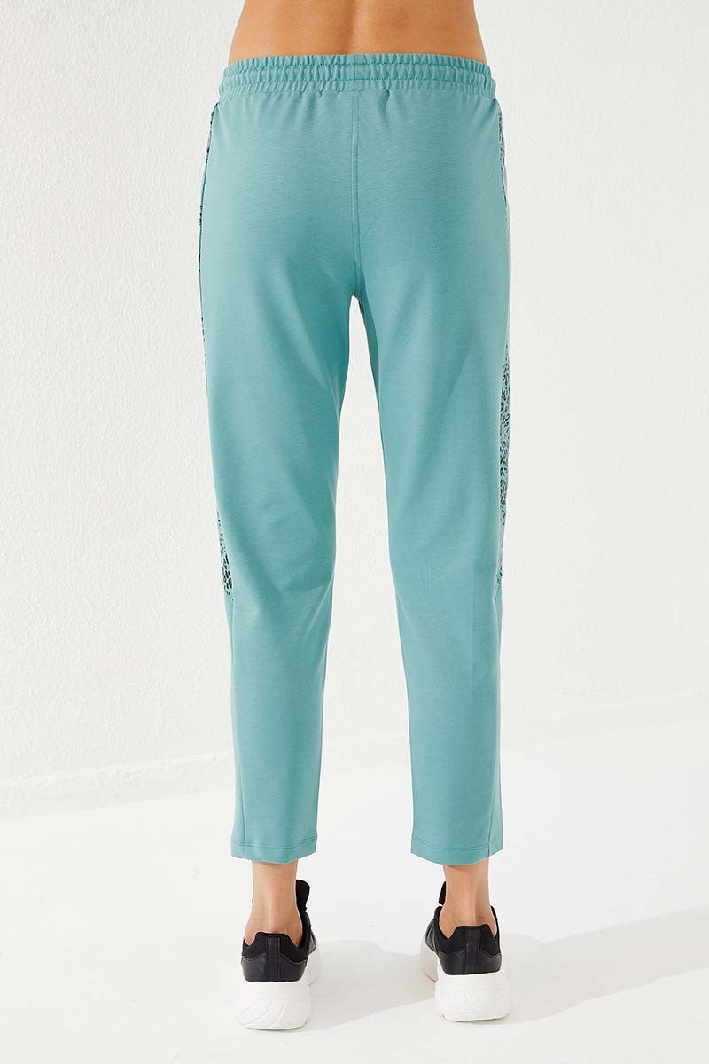 TMY Mint Green Side Leopard Pattern Comfortable Fit Slim Leg Women's Sweatpants - 94572 - Coalville