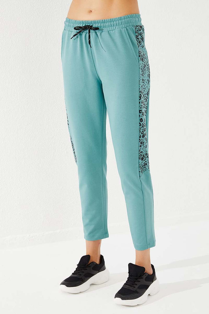 TMY Mint Green Side Leopard Pattern Comfortable Fit Slim Leg Women's Sweatpants - 94572 - Coalville