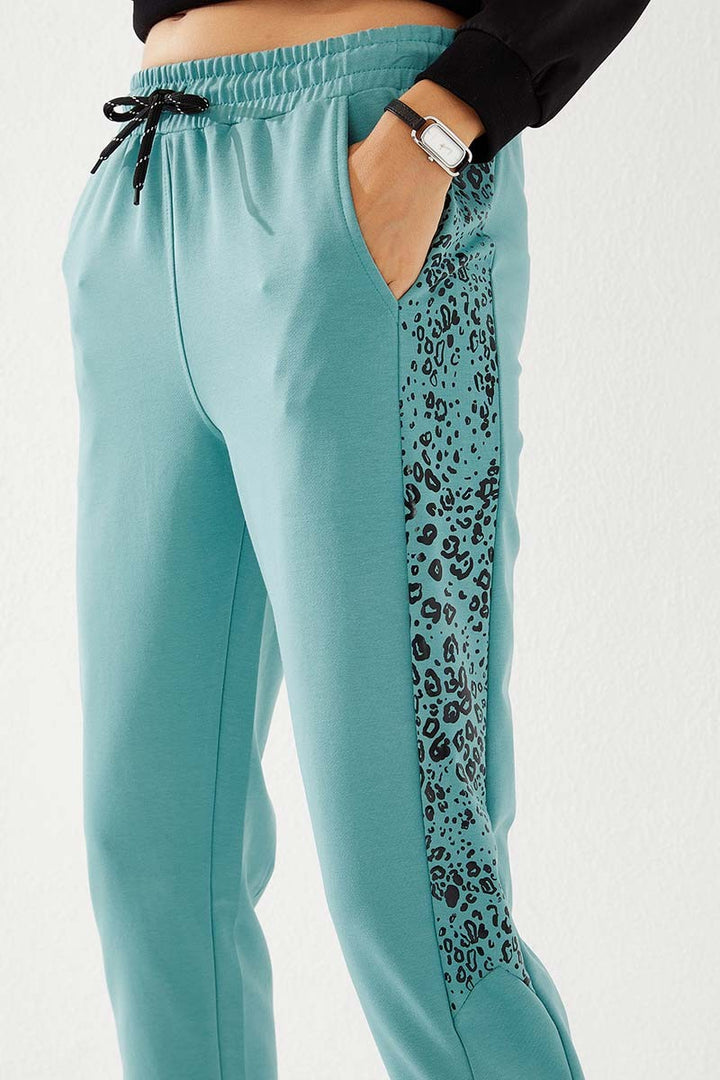 TMY Mint Green Side Leopard Pattern Comfortable Fit Slim Leg Women's Sweatpants - 94572 - Coalville