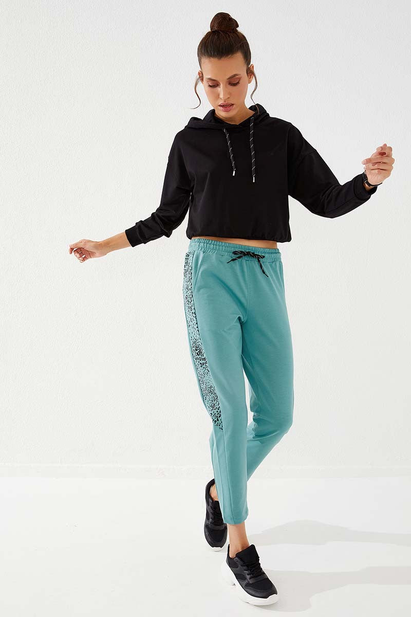 TMY Mint Green Side Leopard Pattern Comfortable Fit Slim Leg Women's Sweatpants - 94572 - Coalville