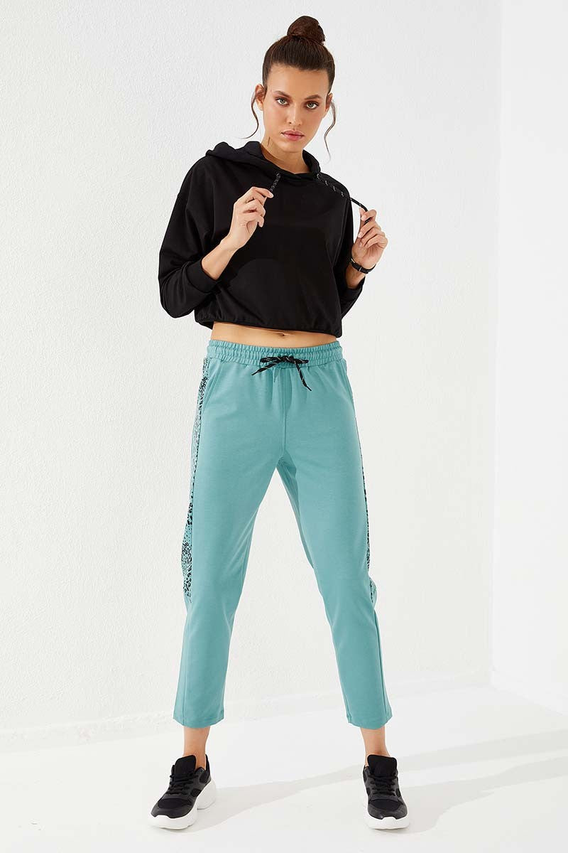 TMY Mint Green Side Leopard Pattern Comfortable Fit Slim Leg Women's Sweatpants - 94572 - Coalville