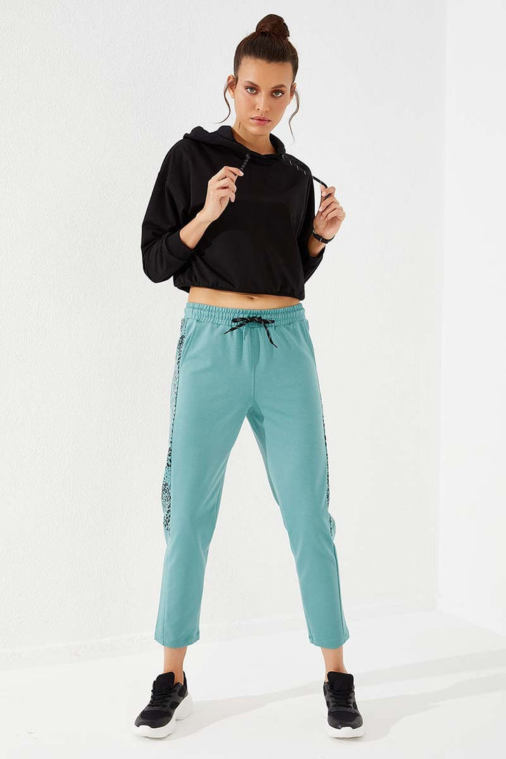 TMY Mint Green Side Leopard Pattern Comfortable Fit Slim Leg Women's Sweatpants - 94572 - Coalville