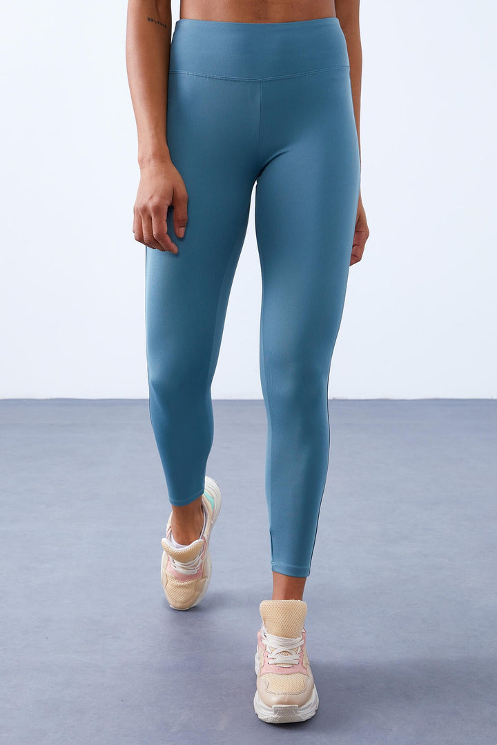 TMY Mint Green Half Striped Detailed High Waisted Slim Fit Women's Leggings - 94609 - South Shields