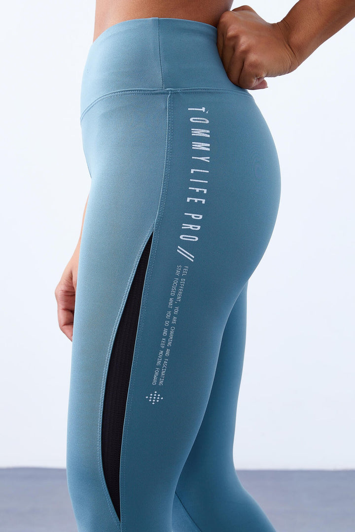 TMY Mint Green Half Striped Detailed High Waisted Slim Fit Women's Leggings - 94609 - South Shields