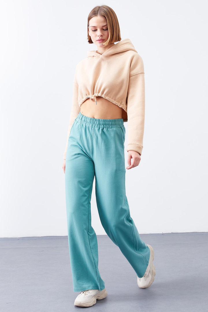 TMY Mint Green High Waisted Pocketed Comfort Fit Wide Leg Women's Sweatpants - 94567 - Lochau