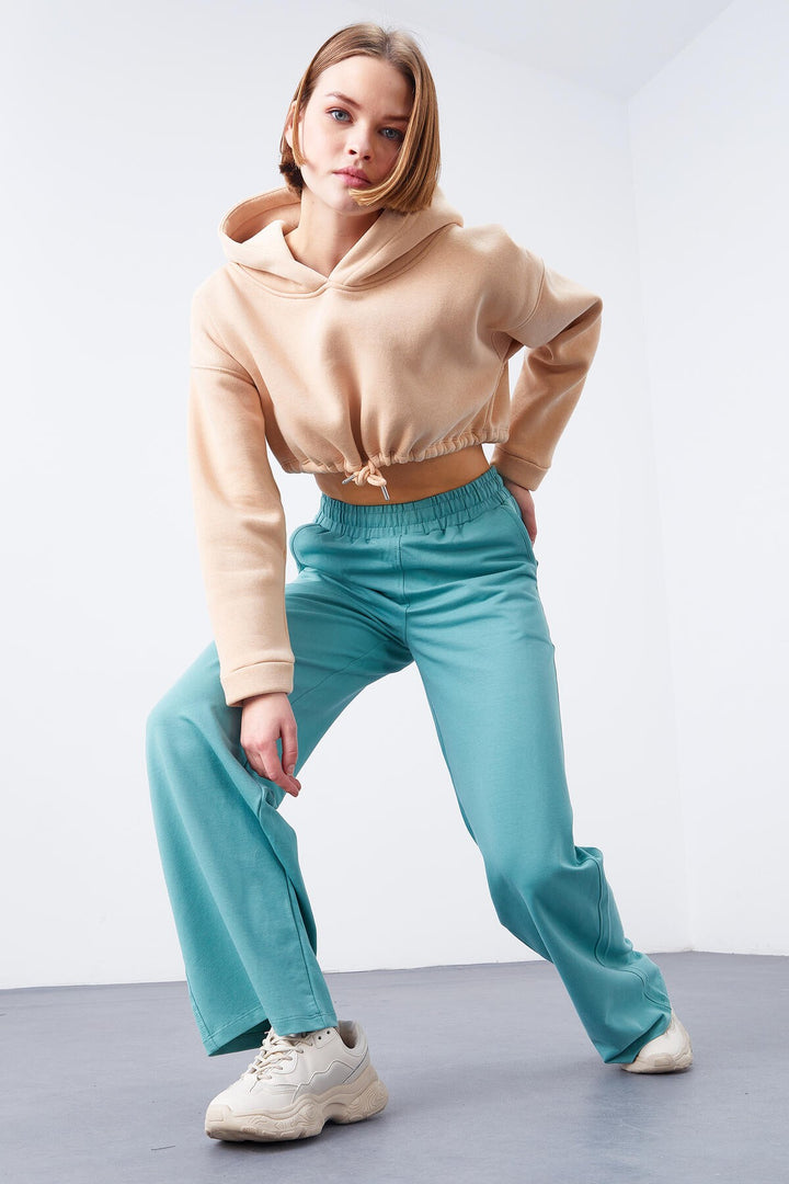 TMY Mint Green High Waisted Pocketed Comfort Fit Wide Leg Women's Sweatpants - 94567 - Lochau