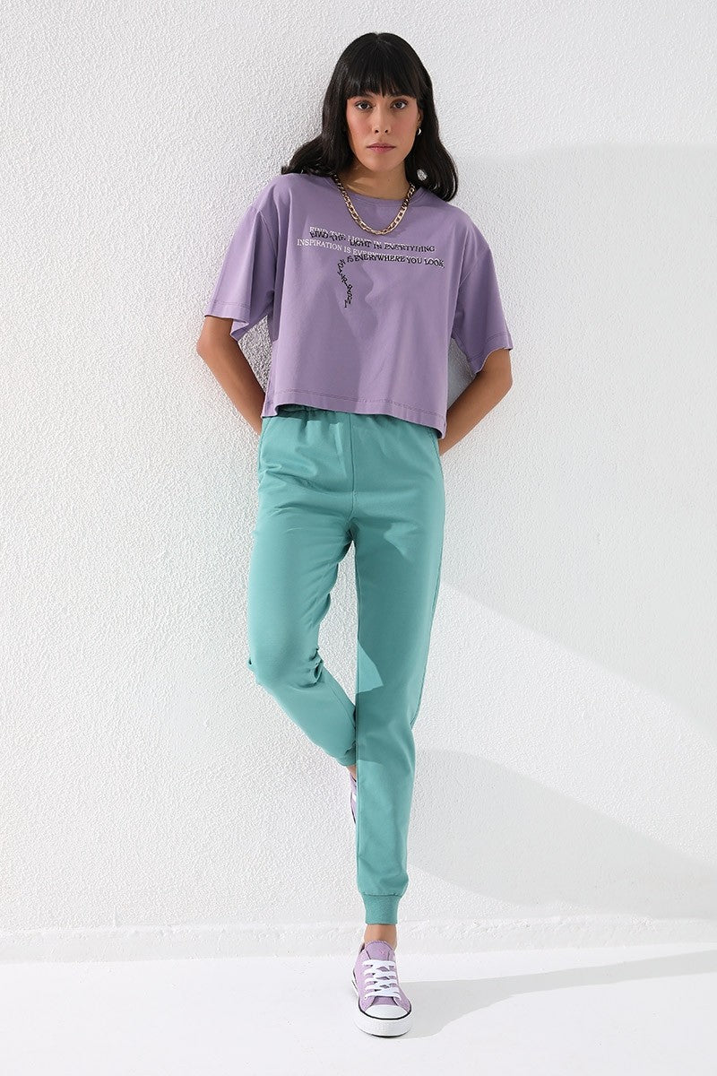 TMY Mint Green High Waist Jogger Comfort Fit Cuffed Women's Sweatpants - 94561 - Oshkosh