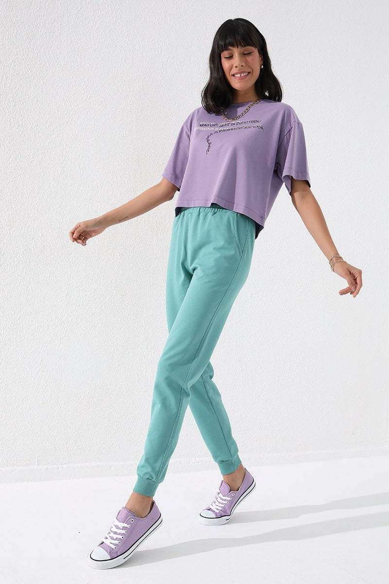 TMY Mint Green High Waist Jogger Comfort Fit Cuffed Women's Sweatpants - 94561 - Oshkosh