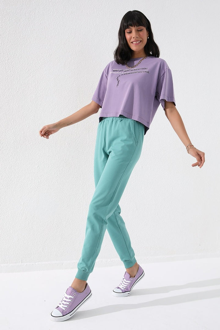 TMY Mint Green High Waist Jogger Comfort Fit Cuffed Women's Sweatpants - 94561 - Oshkosh