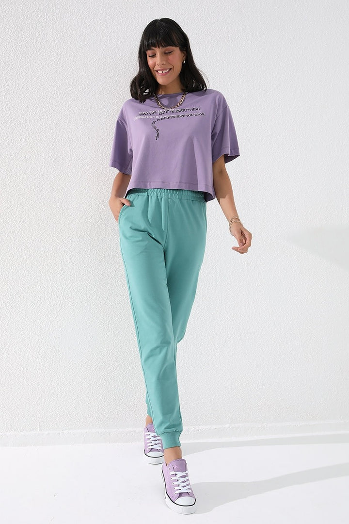 TMY Mint Green High Waist Jogger Comfort Fit Cuffed Women's Sweatpants - 94561 - Oshkosh