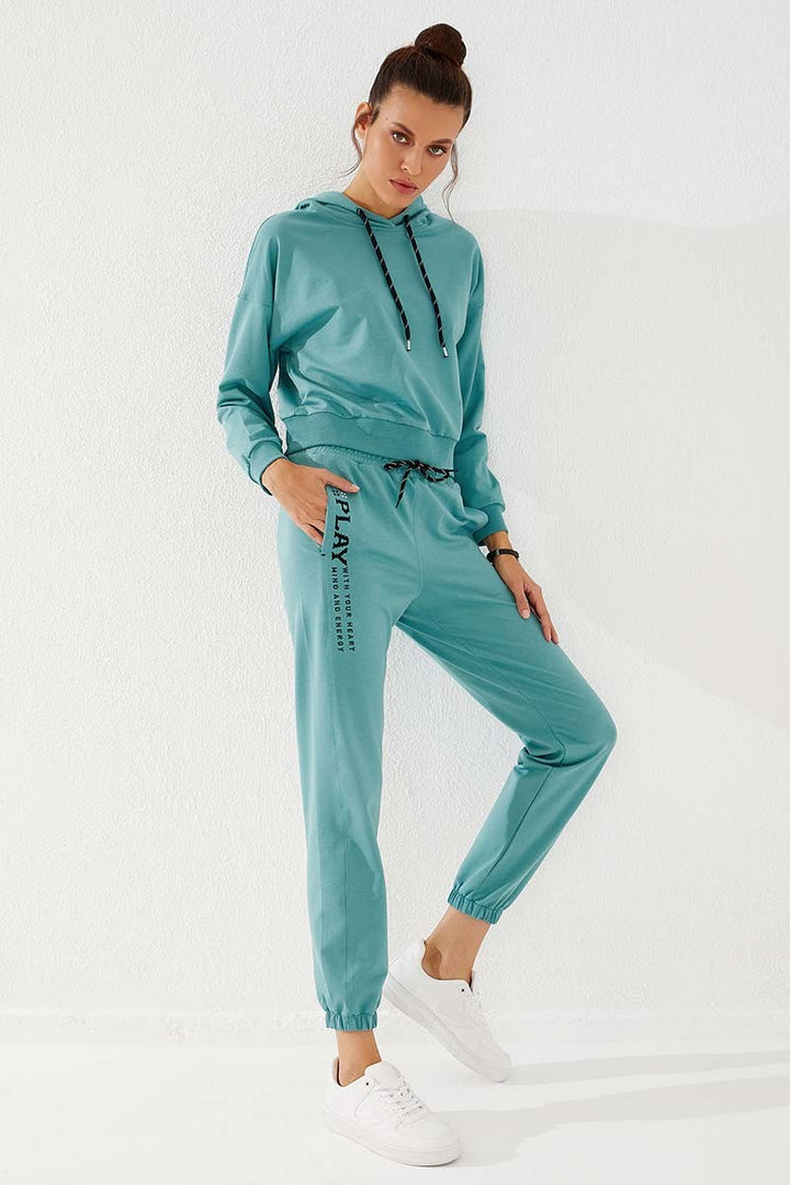 TMY Mint Green High Waisted Embroidered Comfort Fit Elastic Cuff Women's Sweatpants - 94573 - Casas Adobes