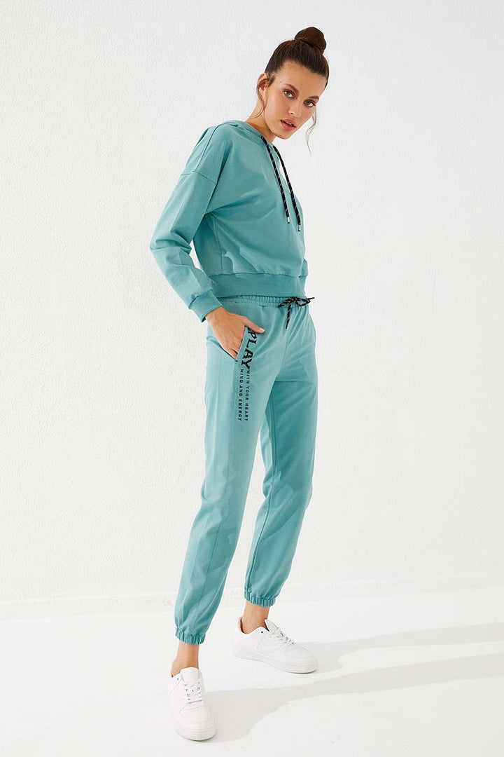 TMY Mint Green High Waisted Embroidered Comfort Fit Elastic Cuff Women's Sweatpants - 94573 - Casas Adobes