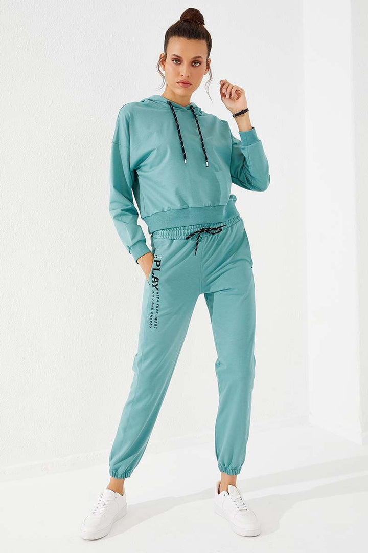 TMY Mint Green High Waisted Embroidered Comfort Fit Elastic Cuff Women's Sweatpants - 94573 - Casas Adobes