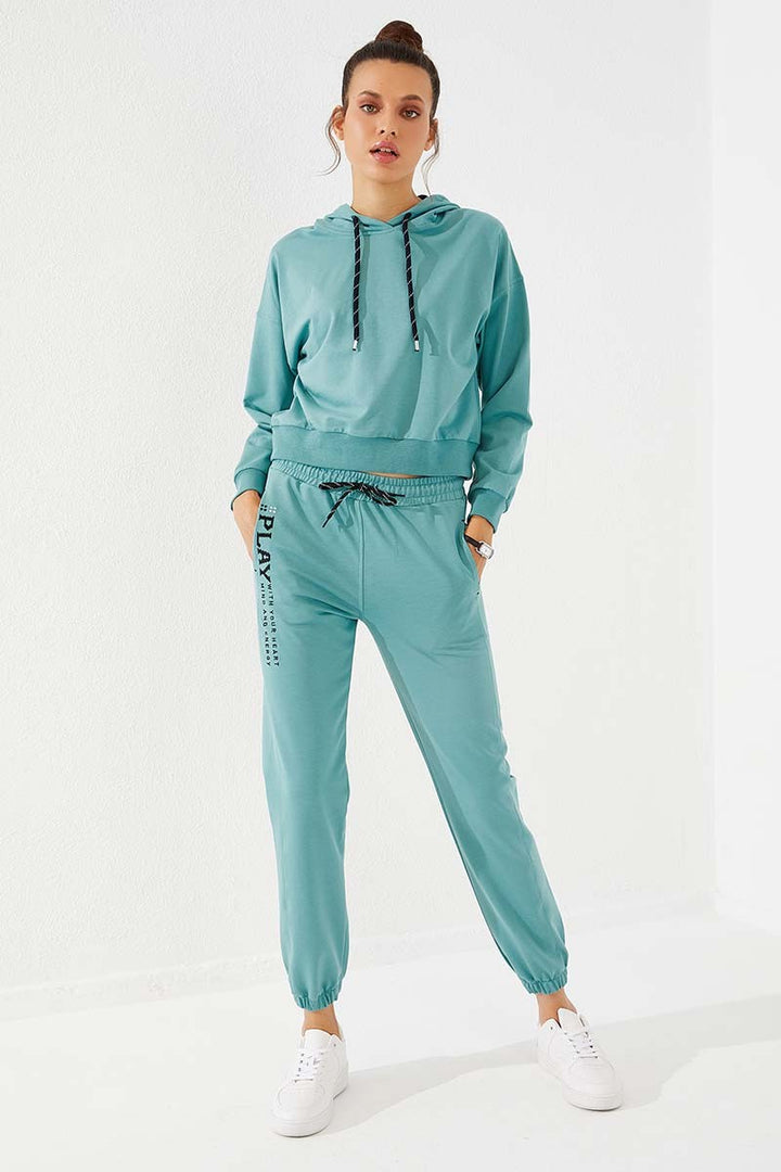 TMY Mint Green High Waisted Embroidered Comfort Fit Elastic Cuff Women's Sweatpants - 94573 - Casas Adobes