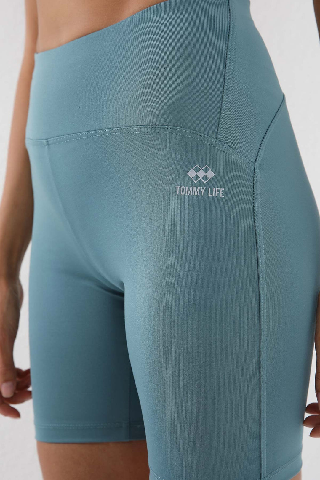 TMY Mint Green High Waist Shaping Short Biker Women's Leggings - 91007 - York