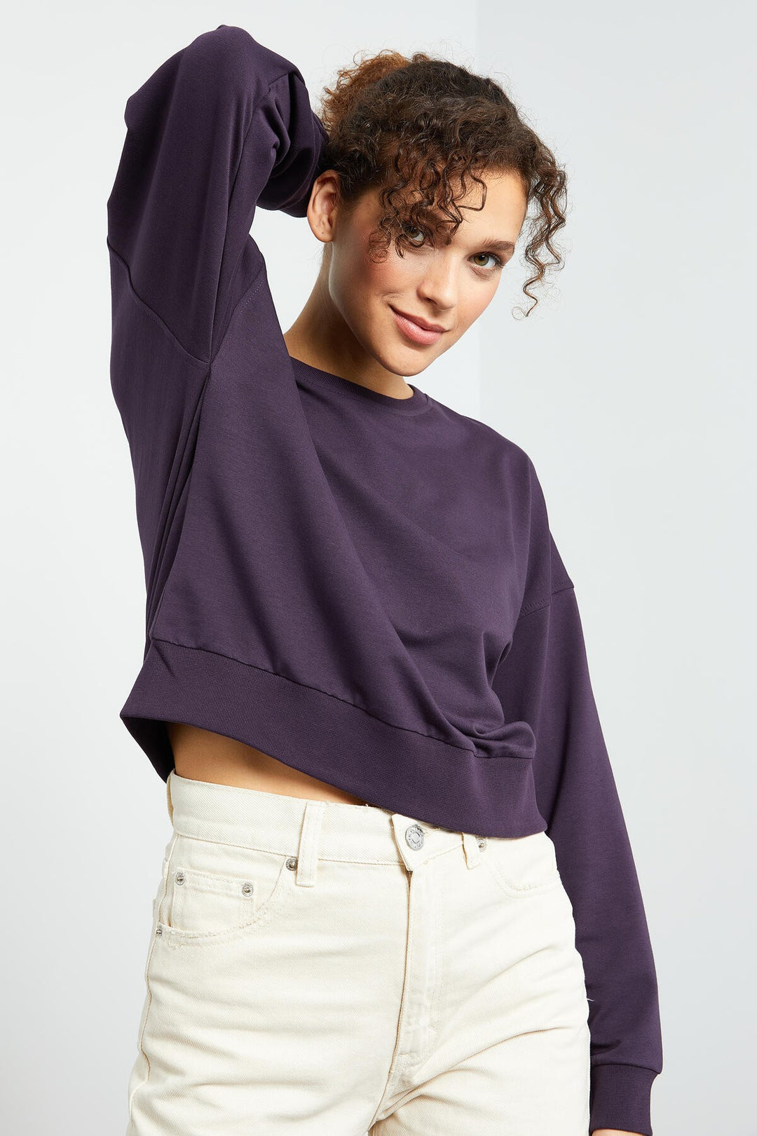 TMY Purple Basic Comfort Fit Round Neck Women's Sweatshirt - 97114 - Polatsk