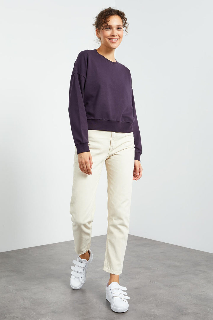 TMY Purple Basic Comfort Fit Round Neck Women's Sweatshirt - 97114 - Polatsk