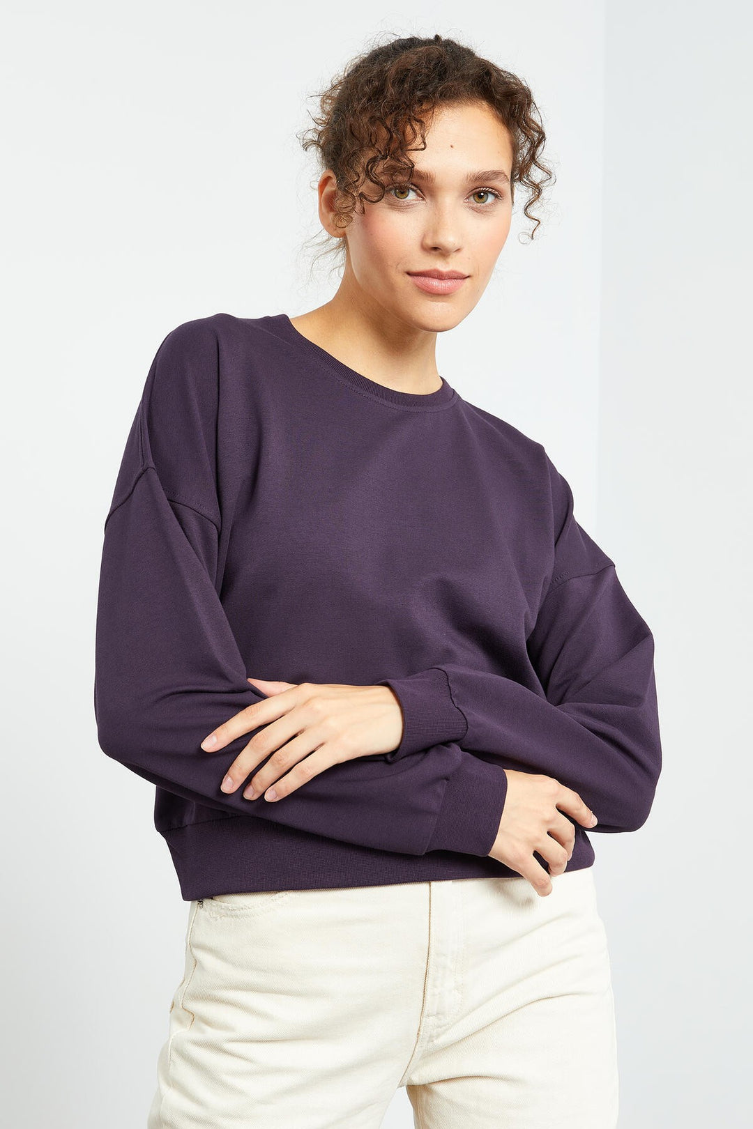 TMY Purple Basic Comfort Fit Round Neck Women's Sweatshirt - 97114 - Polatsk