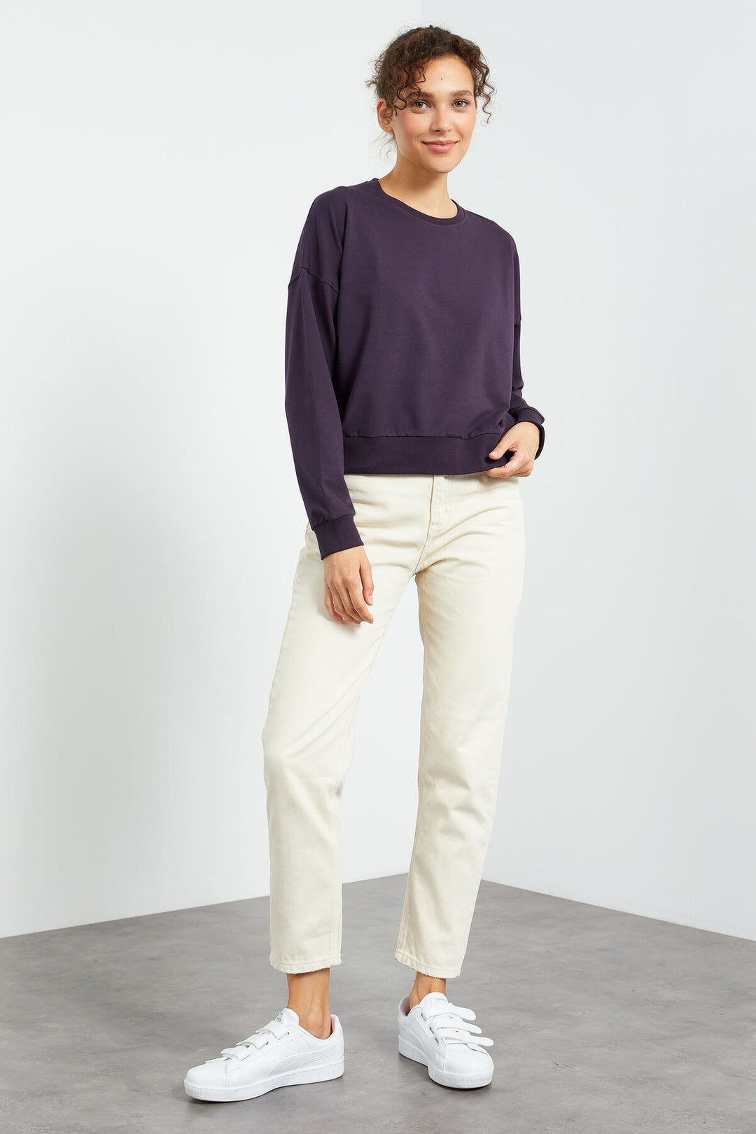 TMY Purple Basic Comfort Fit Round Neck Women's Sweatshirt - 97114 - Polatsk