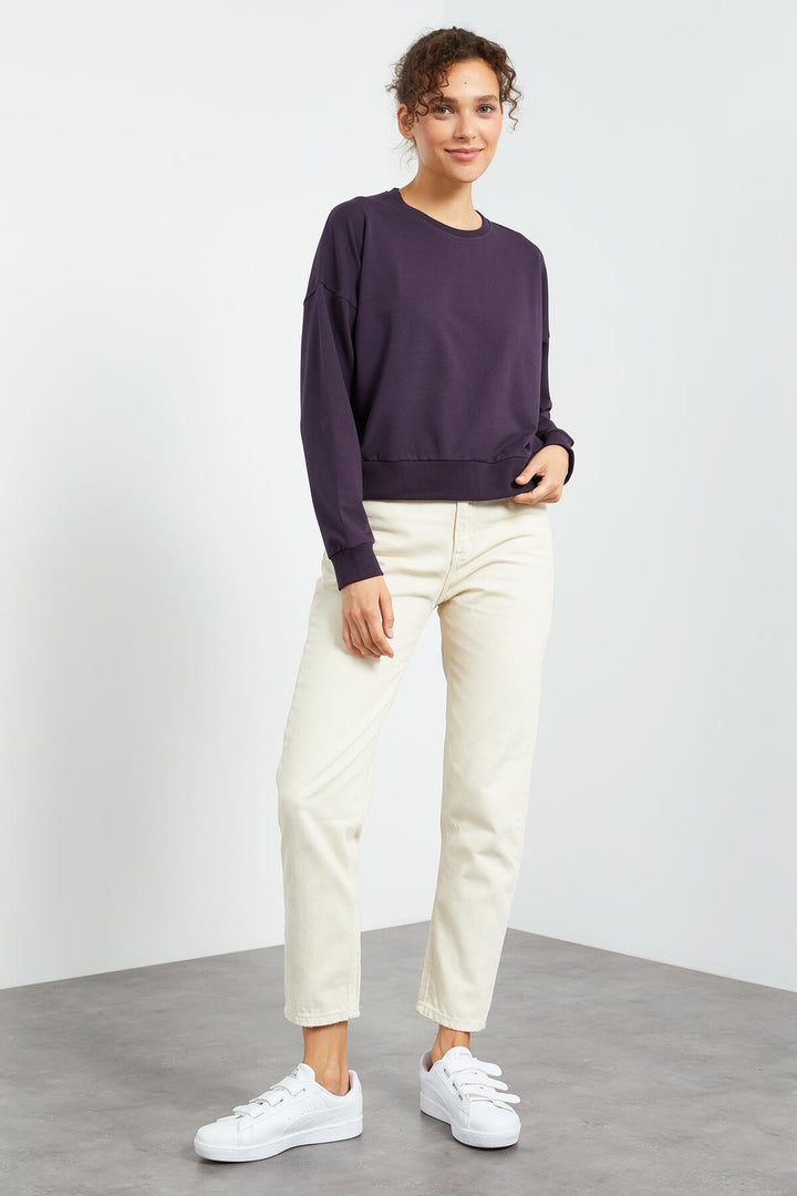TMY Purple Basic Comfort Fit Round Neck Women's Sweatshirt - 97114 - Polatsk