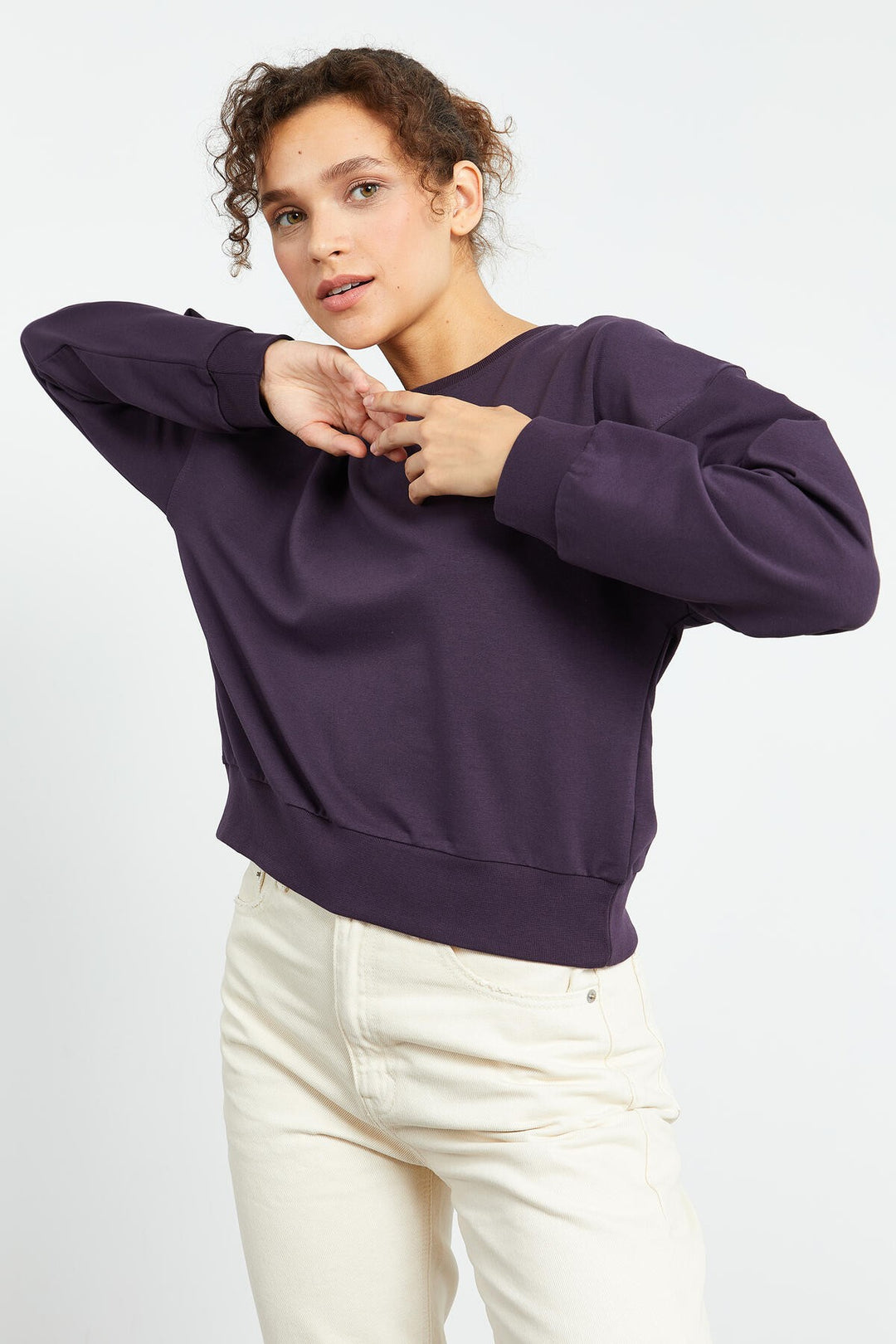 TMY Purple Basic Comfort Fit Round Neck Women's Sweatshirt - 97114 - Polatsk