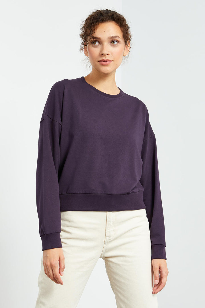 TMY Purple Basic Comfort Fit Round Neck Women's Sweatshirt - 97114 - Polatsk