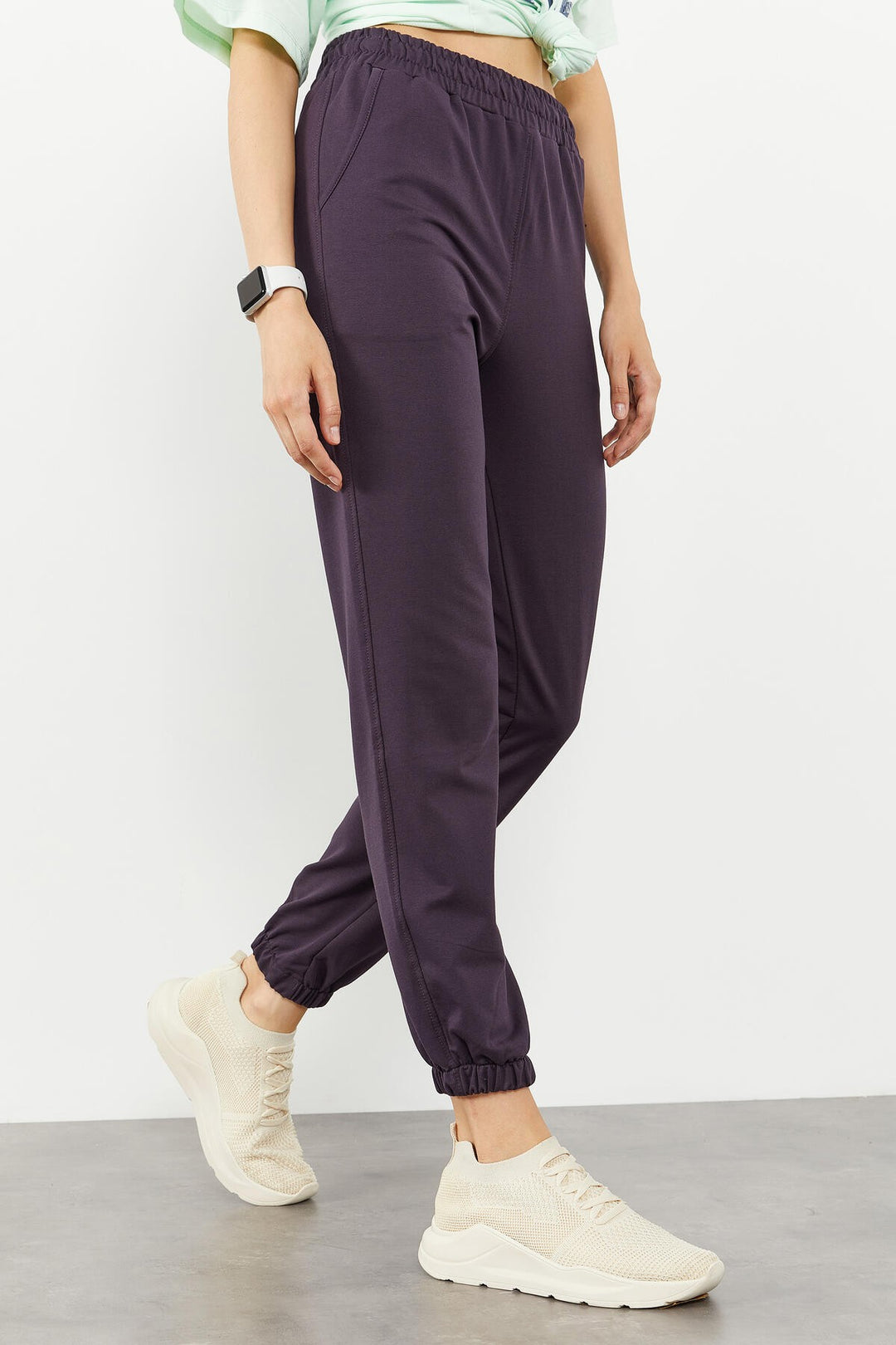 TMY Purple Pocket High Waist Comfort Fit Elastic Cuff Women's Sweatpants - 94583 - Peabody