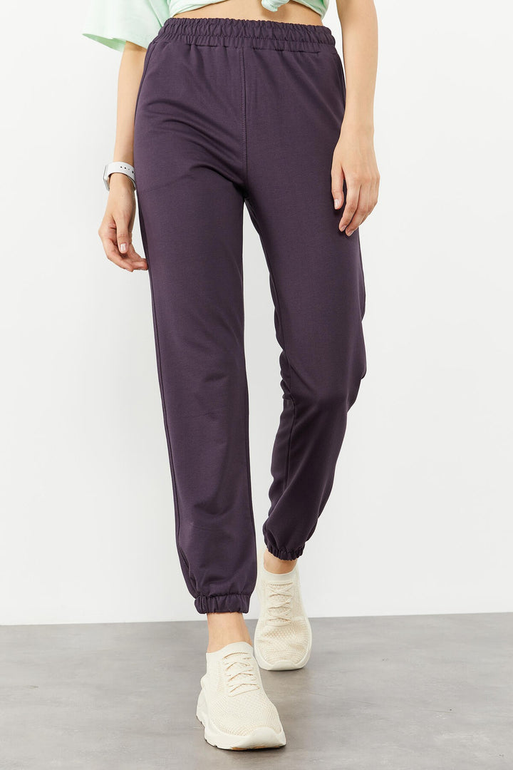 TMY Purple Pocket High Waist Comfort Fit Elastic Cuff Women's Sweatpants - 94583 - Peabody